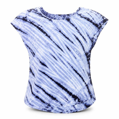Tryst Womens Blue Geometric Viscose Basic Blouse Size S Round Neck