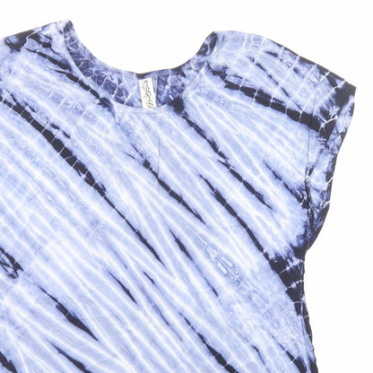 Tryst Womens Blue Geometric Viscose Basic Blouse Size S Round Neck