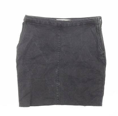 Country Road Womens Black Cotton A-Line Skirt Size 4 Zip