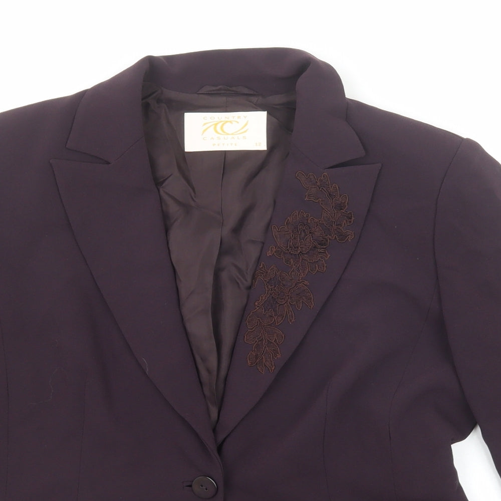 Country Casuals Womens Purple Jacket Blazer Size 12 Button - Lace Embroidery