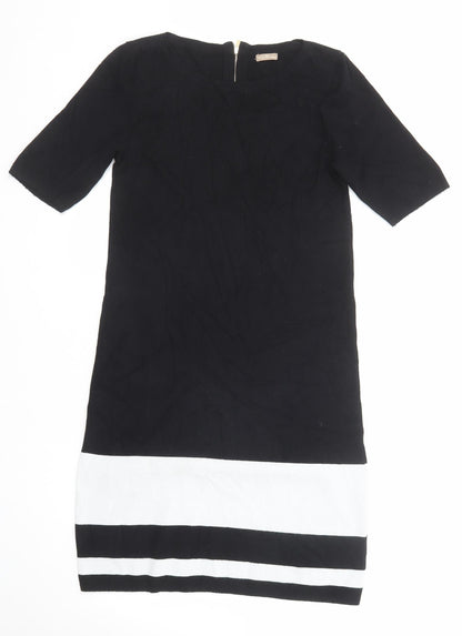 M&Co Womens Black Colourblock Viscose A-Line Size 12 Round Neck Zip