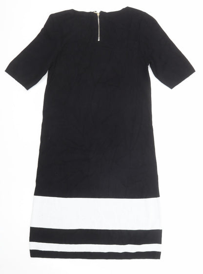 M&Co Womens Black Colourblock Viscose A-Line Size 12 Round Neck Zip