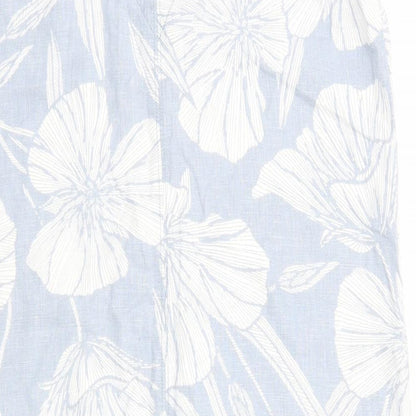 NEXT Womens Blue Floral Linen A-Line Size 8 V-Neck Pullover