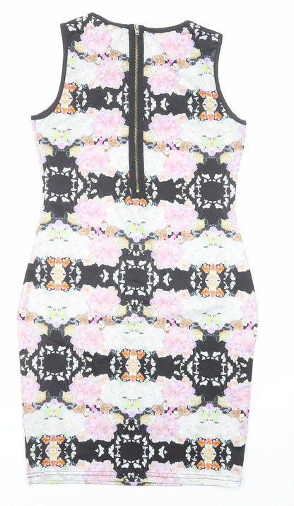 H&M Womens Multicoloured Geometric Polyester Bodycon Size S Round Neck Zip