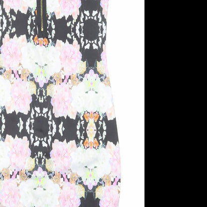 H&M Womens Multicoloured Geometric Polyester Bodycon Size S Round Neck Zip