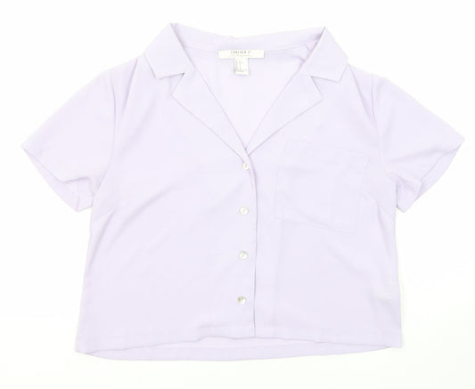 FOREVER 21 Womens Purple Polyester Basic Button-Up Size S Collared