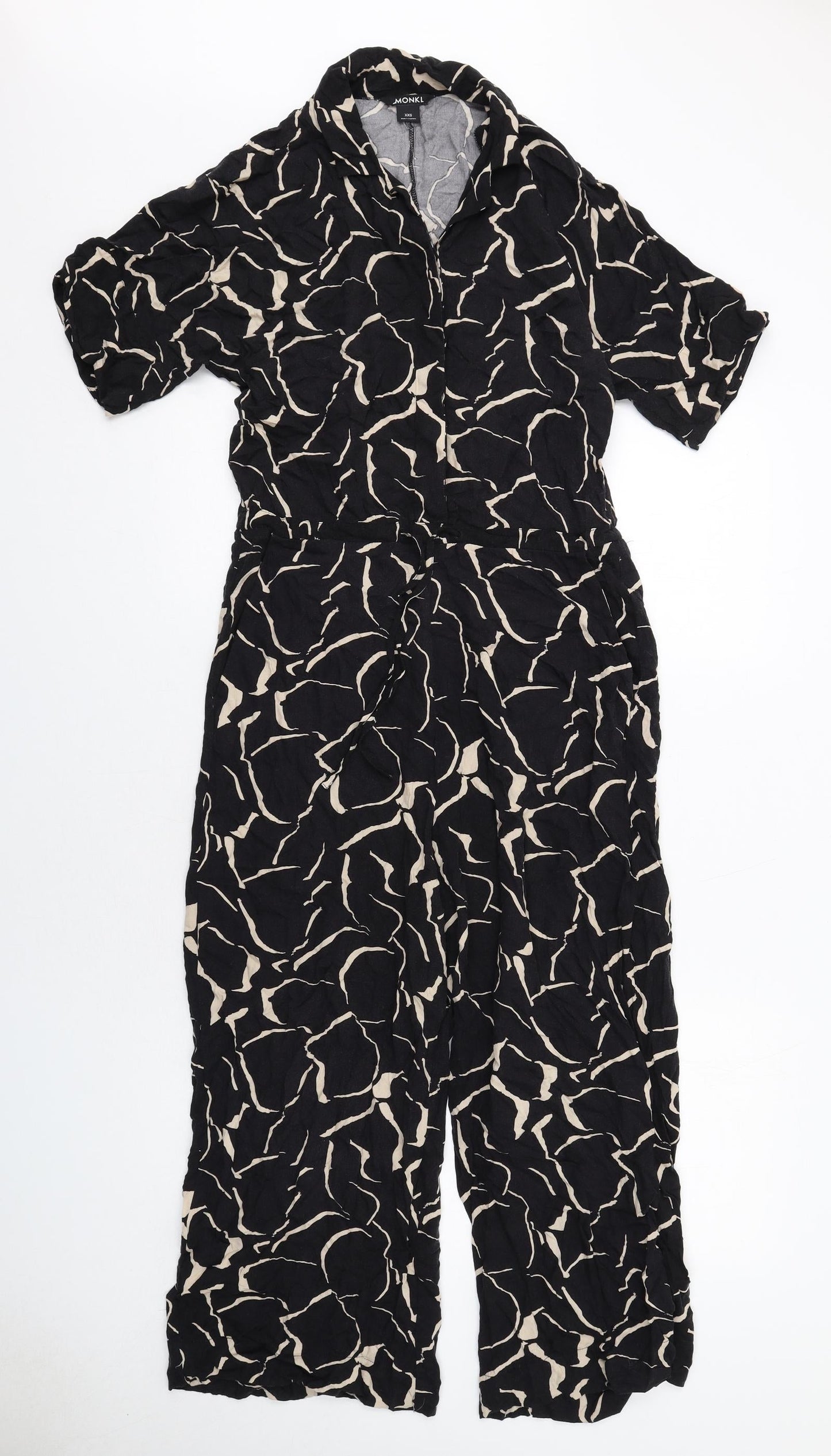 Monki Womens Black Geometric Viscose Jumpsuit One-Piece Size 2XS Button