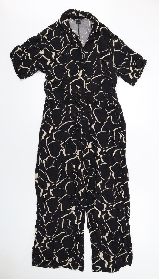 Monki Womens Black Geometric Viscose Jumpsuit One-Piece Size 2XS Button
