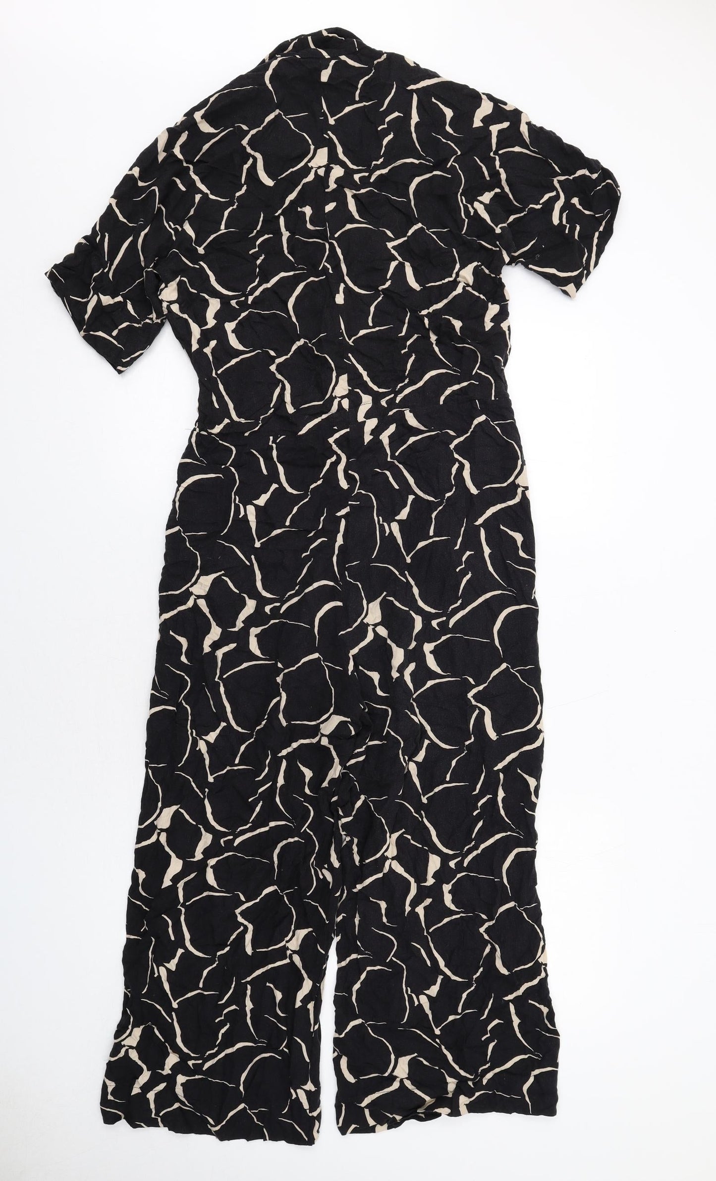 Monki Womens Black Geometric Viscose Jumpsuit One-Piece Size 2XS Button