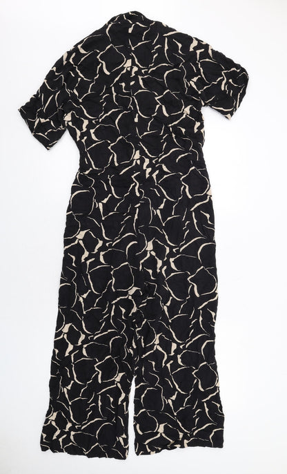 Monki Womens Black Geometric Viscose Jumpsuit One-Piece Size 2XS Button