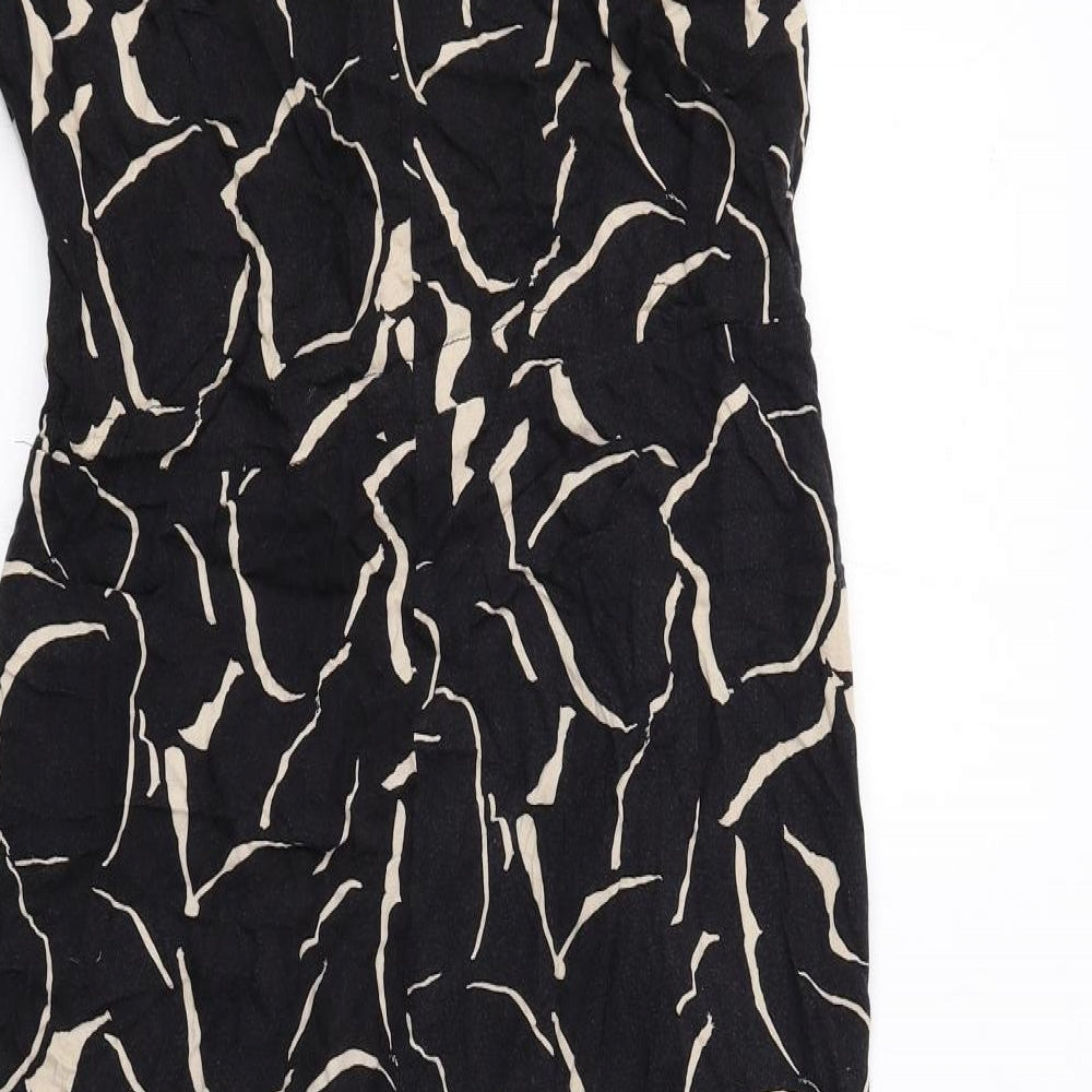 Monki Womens Black Geometric Viscose Jumpsuit One-Piece Size 2XS Button