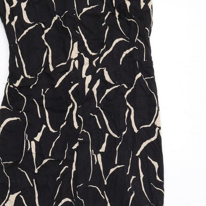 Monki Womens Black Geometric Viscose Jumpsuit One-Piece Size 2XS Button