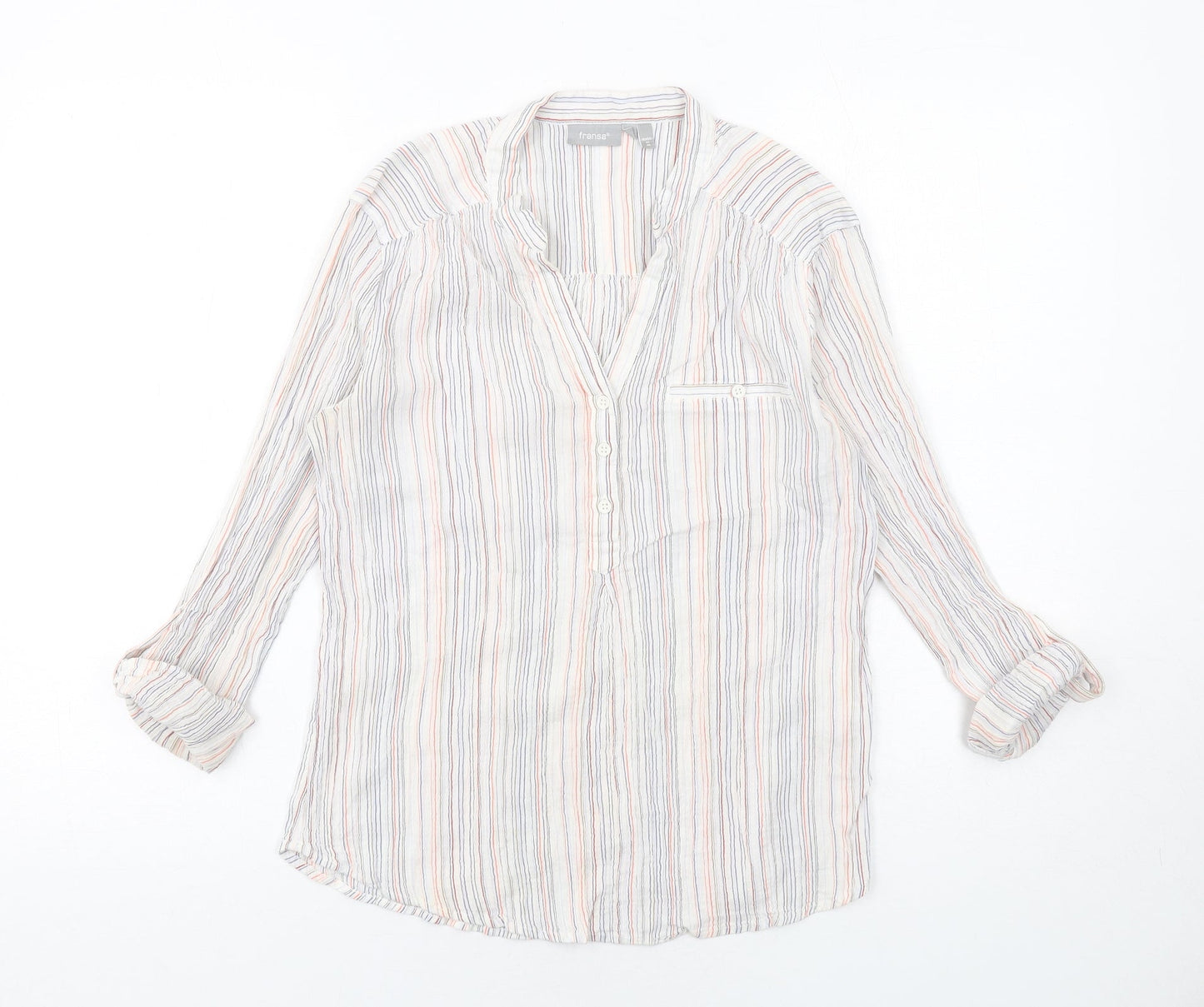 fransa Womens Multicoloured Striped Cotton Basic Blouse Size XS V-Neck