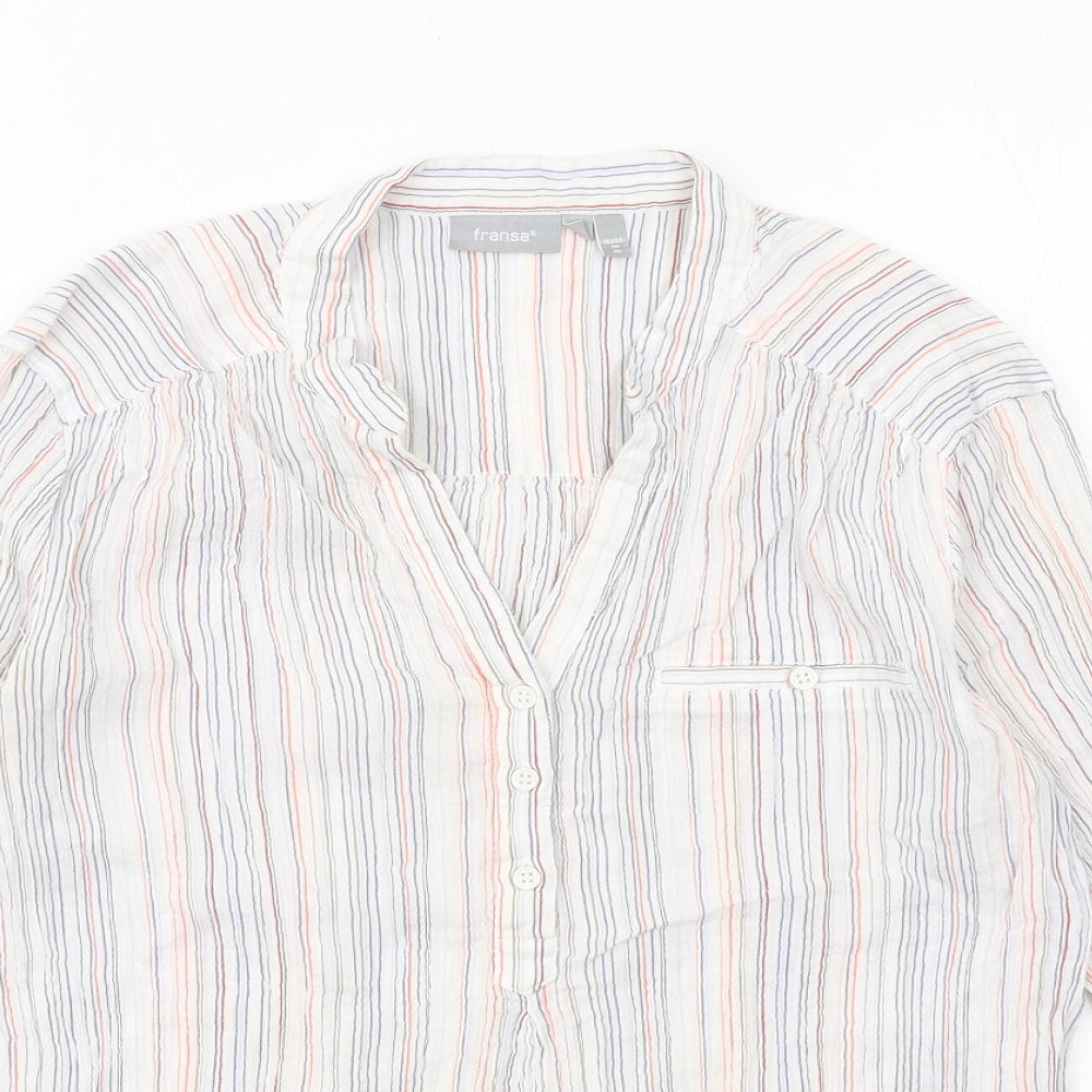 fransa Womens Multicoloured Striped Cotton Basic Blouse Size XS V-Neck