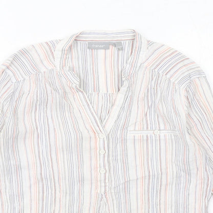 fransa Womens Multicoloured Striped Cotton Basic Blouse Size XS V-Neck