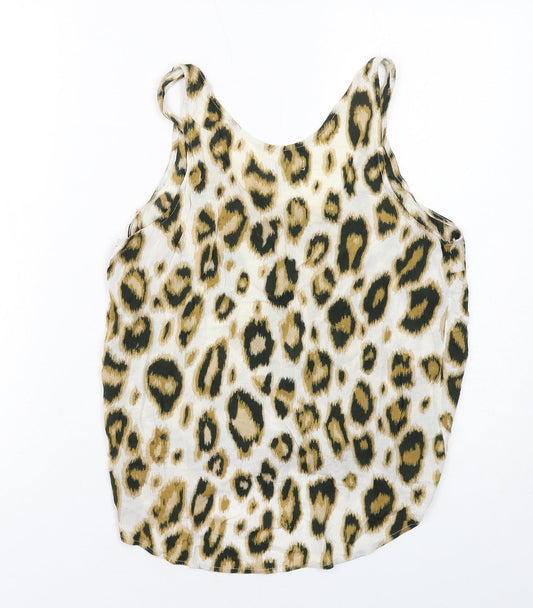 Old Navy Womens Ivory Animal Print Viscose Basic Tank Size M Scoop Neck - Knot Front Detail