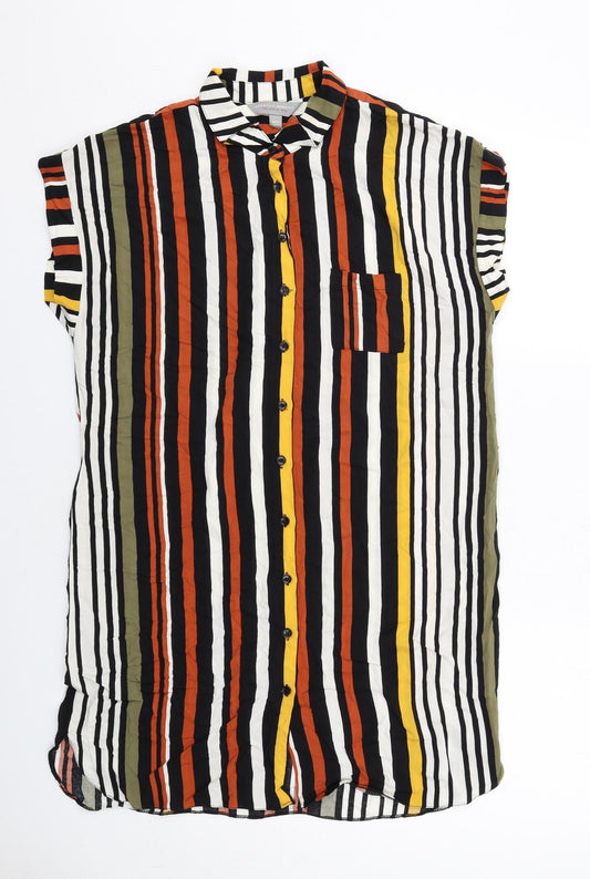 Dorothy Perkins Womens Multicoloured Striped Viscose Shirt Dress Size 12 Collared Button