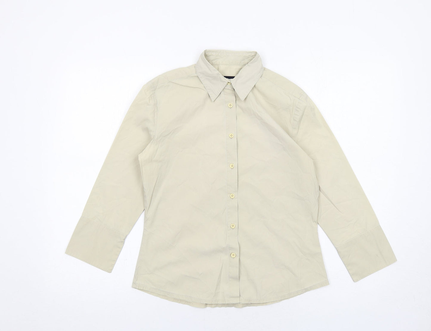 French Connection Womens Beige Cotton Basic Button-Up Size S Collared