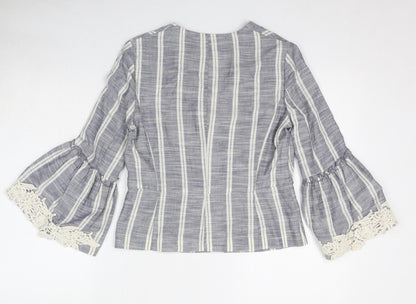 Zara Womens Blue Striped Jacket Blazer Size XS - Crocheted Lace Detail