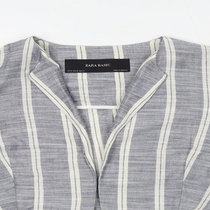 Zara Womens Blue Striped Jacket Blazer Size XS - Crocheted Lace Detail