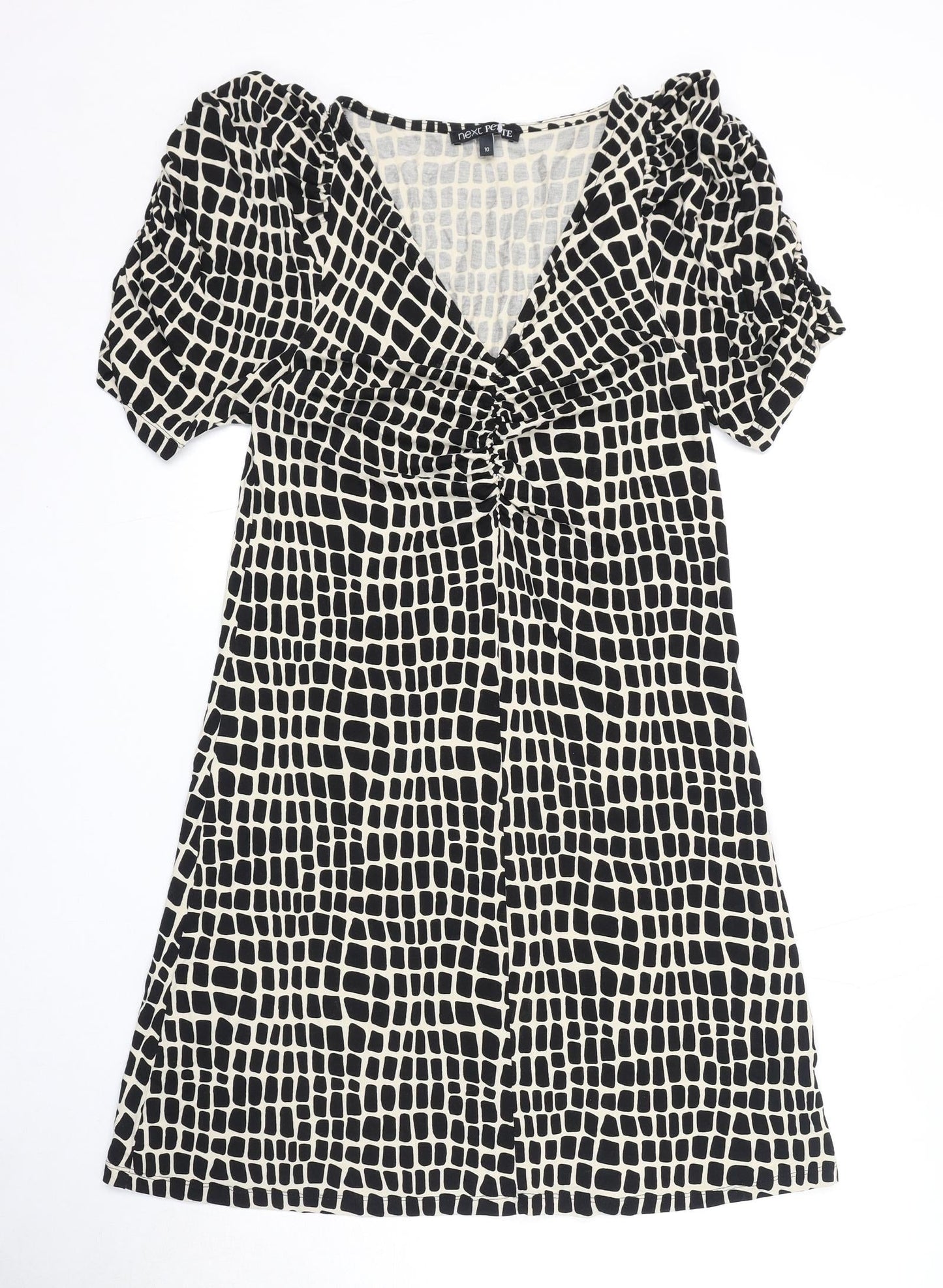 NEXT Womens Black Geometric Viscose A-Line Size 10 V-Neck Pullover