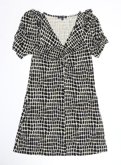 NEXT Womens Black Geometric Viscose A-Line Size 10 V-Neck Pullover