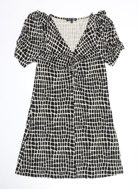 NEXT Womens Black Geometric Viscose A-Line Size 10 V-Neck Pullover