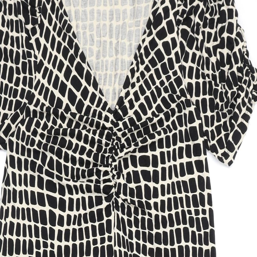 NEXT Womens Black Geometric Viscose A-Line Size 10 V-Neck Pullover