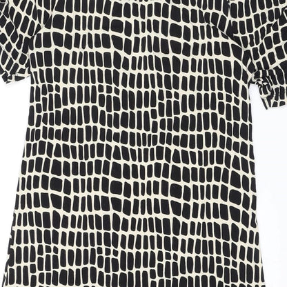 NEXT Womens Black Geometric Viscose A-Line Size 10 V-Neck Pullover
