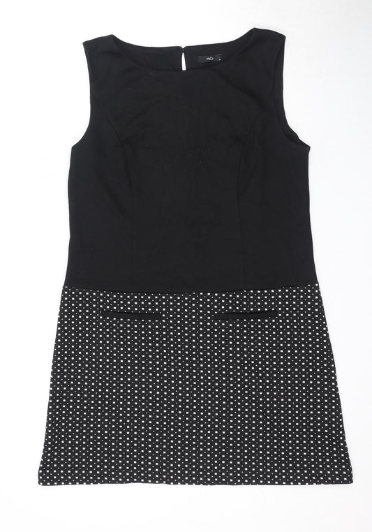 M&Co Womens Black Check Polyester A-Line Size 12 Round Neck Button