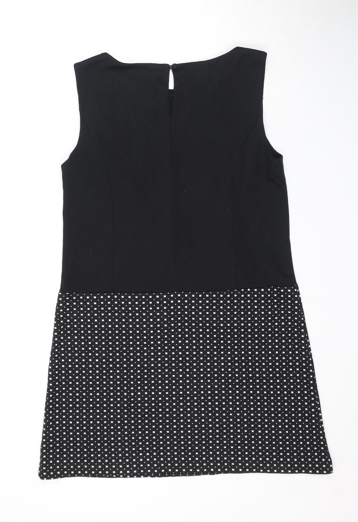 M&Co Womens Black Check Polyester A-Line Size 12 Round Neck Button