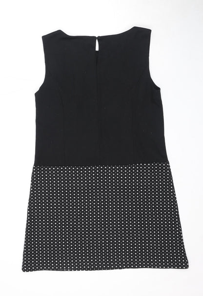 M&Co Womens Black Check Polyester A-Line Size 12 Round Neck Button