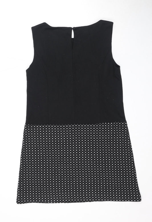 M&Co Womens Black Check Polyester A-Line Size 12 Round Neck Button
