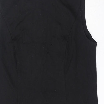 M&Co Womens Black Check Polyester A-Line Size 12 Round Neck Button