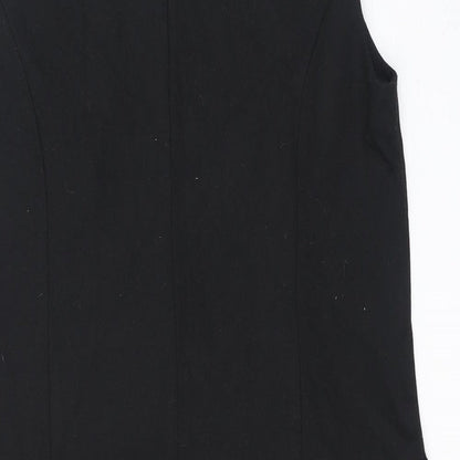 M&Co Womens Black Check Polyester A-Line Size 12 Round Neck Button
