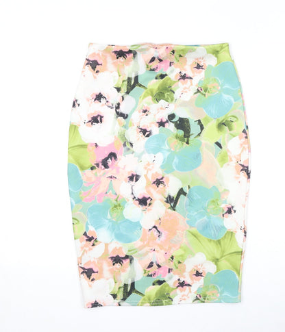 Missguided Womens Multicoloured Floral Polyester Bandage Skirt Size 12