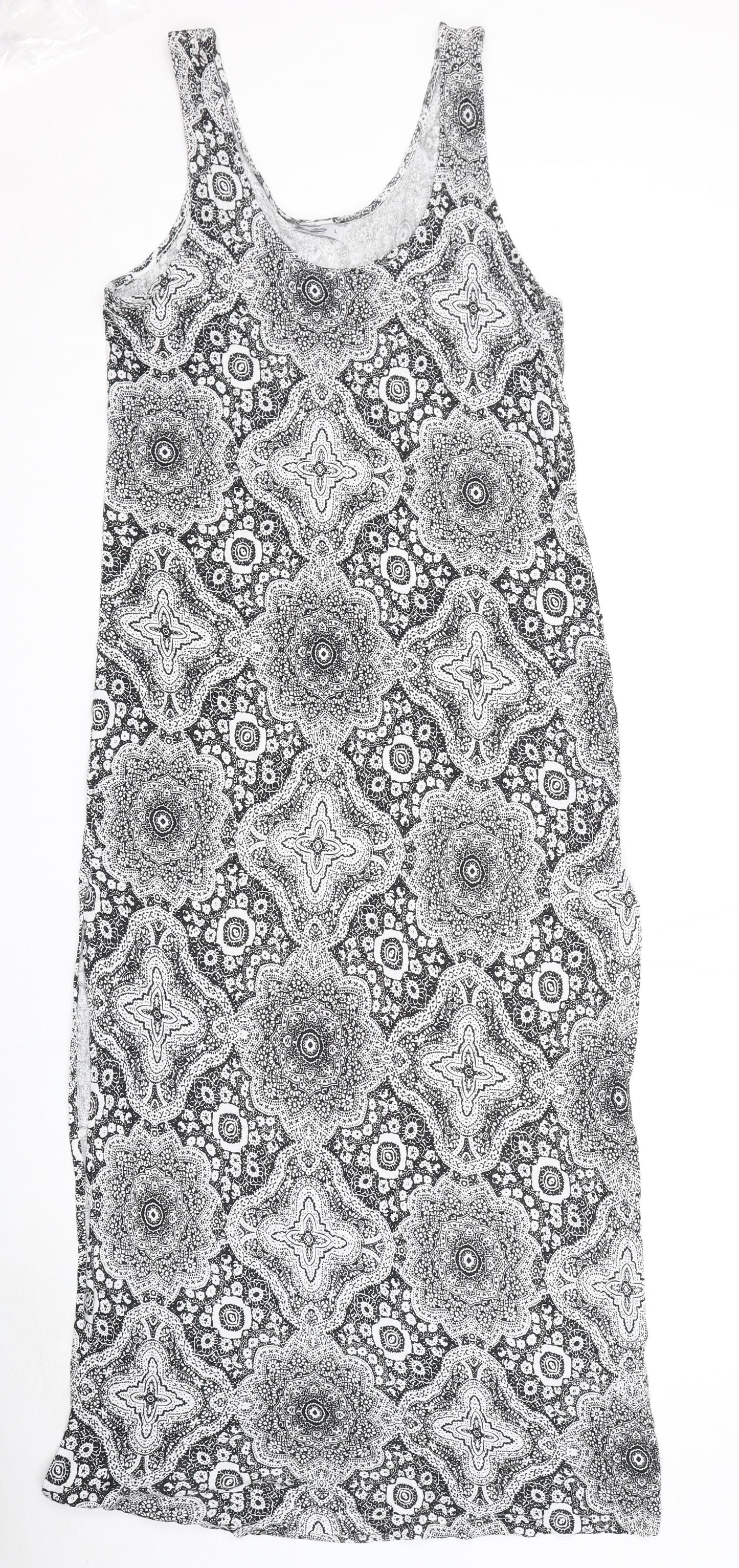 Miss Molloy Womens Black Geometric Viscose Maxi Size L Round Neck Pullover