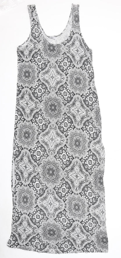 Miss Molloy Womens Black Geometric Viscose Maxi Size L Round Neck Pullover
