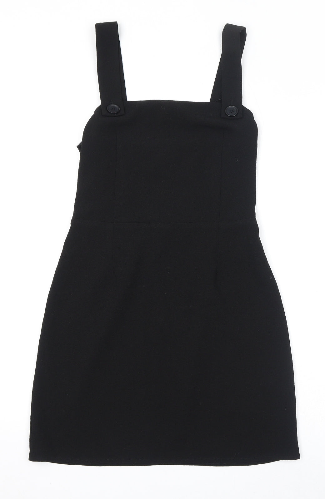 Miss Selfridge Womens Black Polyester Pinafore/Dungaree Dress Size 8 Square Neck Zip
