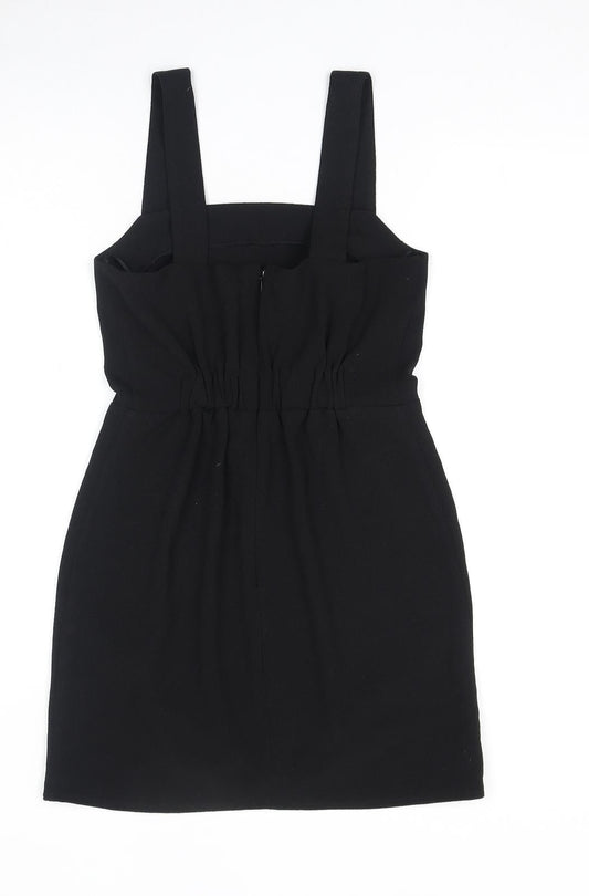 Miss Selfridge Womens Black Polyester Pinafore/Dungaree Dress Size 8 Square Neck Zip