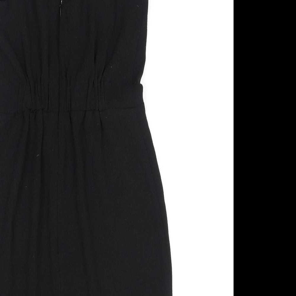 Miss Selfridge Womens Black Polyester Pinafore/Dungaree Dress Size 8 Square Neck Zip