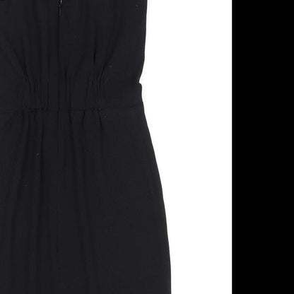 Miss Selfridge Womens Black Polyester Pinafore/Dungaree Dress Size 8 Square Neck Zip