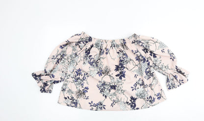 Glamour Babe Womens Pink Floral Polyester Basic Blouse Size S Off the Shoulder