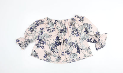 Glamour Babe Womens Pink Floral Polyester Basic Blouse Size S Off the Shoulder