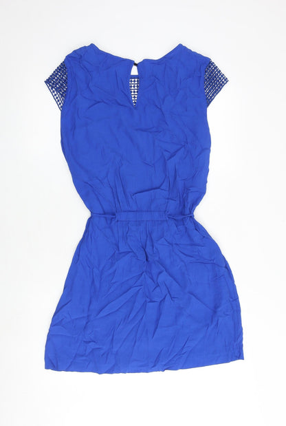 Zara Womens Blue Polyester A-Line Size L Round Neck Tie