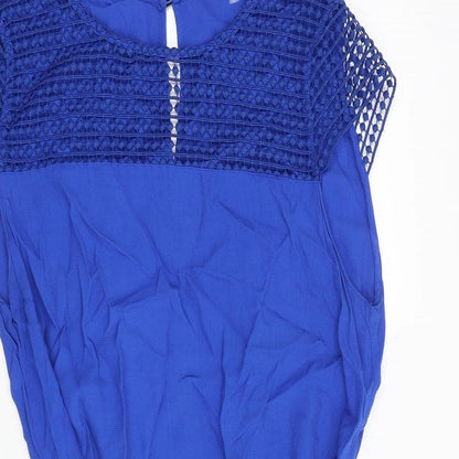 Zara Womens Blue Polyester A-Line Size L Round Neck Tie