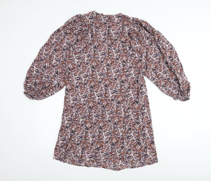 NEXT Womens Multicoloured Geometric Viscose A-Line Size 8 Round Neck Button