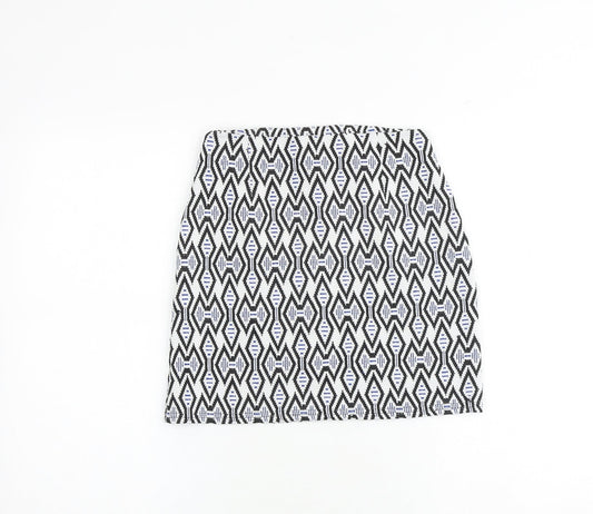 New Look Womens Multicoloured Geometric Polyester A-Line Skirt Size 8 Zip