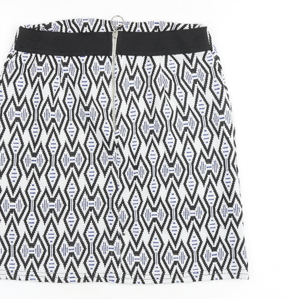 New Look Womens Multicoloured Geometric Polyester A-Line Skirt Size 8 Zip