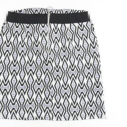 New Look Womens Multicoloured Geometric Polyester A-Line Skirt Size 8 Zip